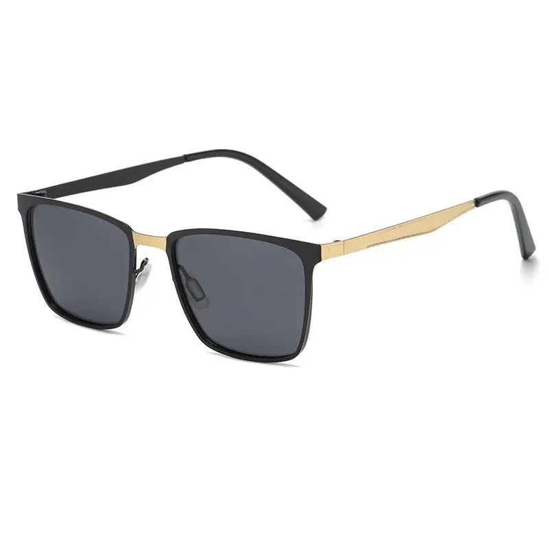 New Men's Black Gold Square Sunglasses with Polarized Lens - Image 9