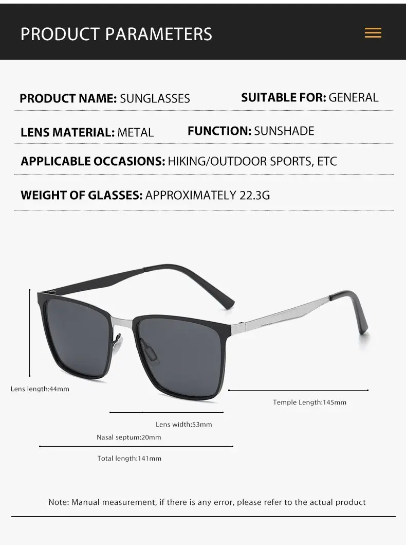 New Men's Black Gold Square Sunglasses with Polarized Lens β feature 8