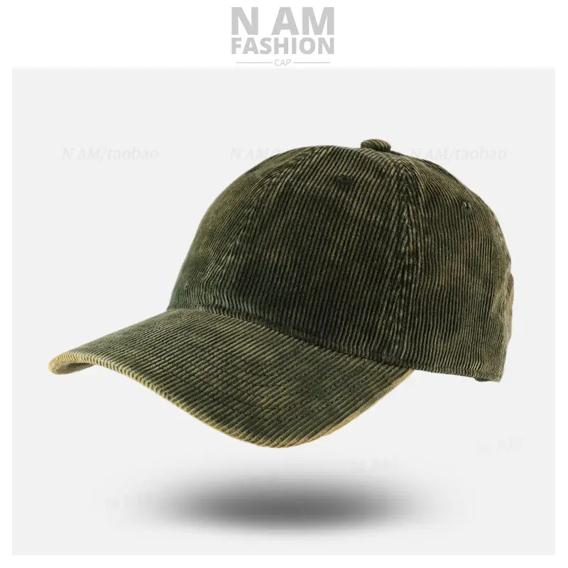 Korean-style Corduroy Cap Olive Green Men - Image 17