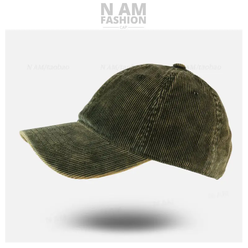 Korean-style Corduroy Cap Olive Green Men — feature 24