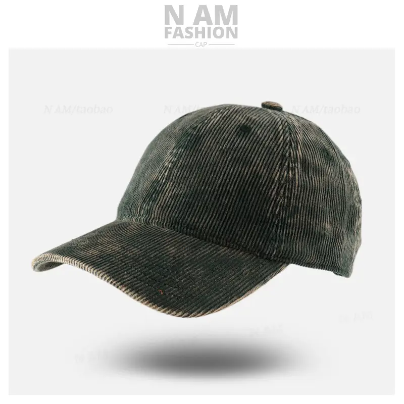 Korean-style Corduroy Cap Olive Green Men - Image 8