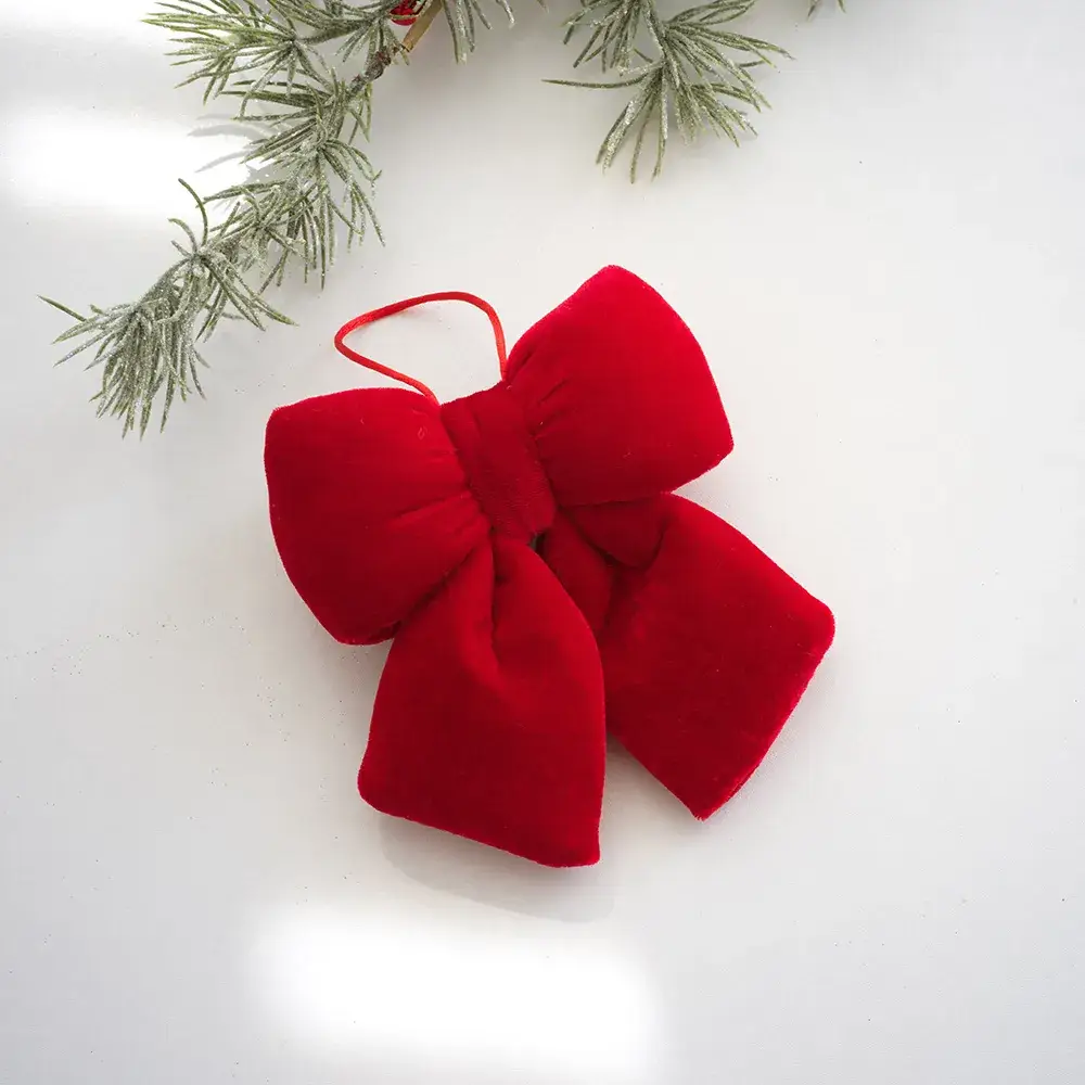 Red Velvet Bow Flannel Christmas Decor - Image 6