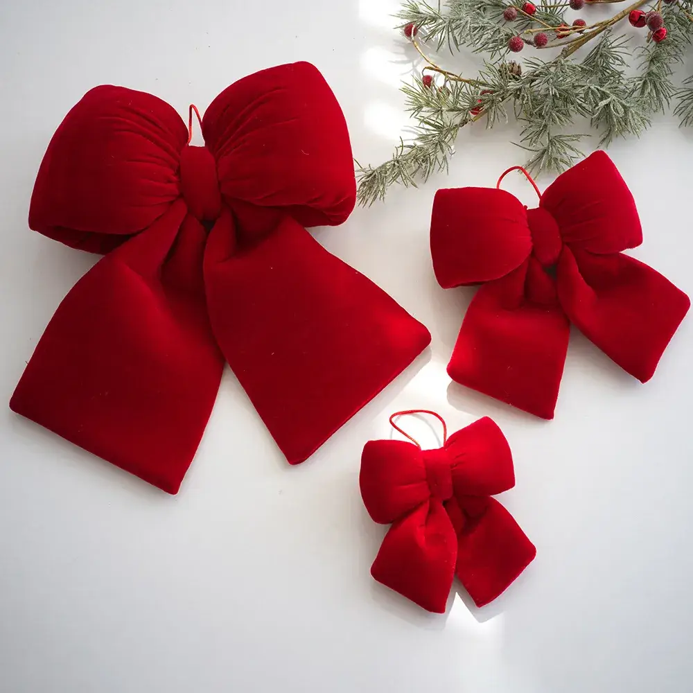 Red Velvet Bow Flannel Christmas Decor - Image 7