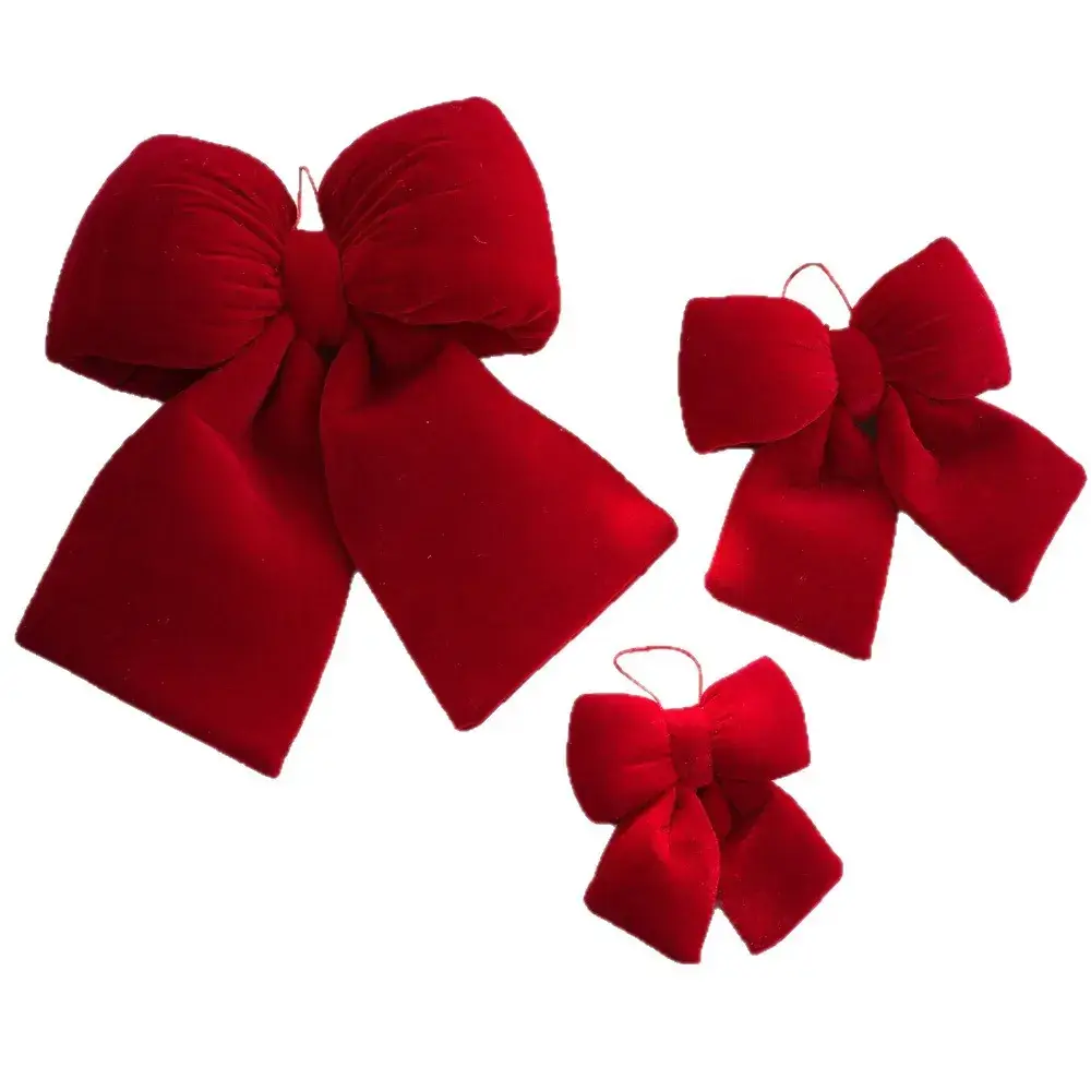 Red Velvet Bow Flannel Christmas Decor - Image 8