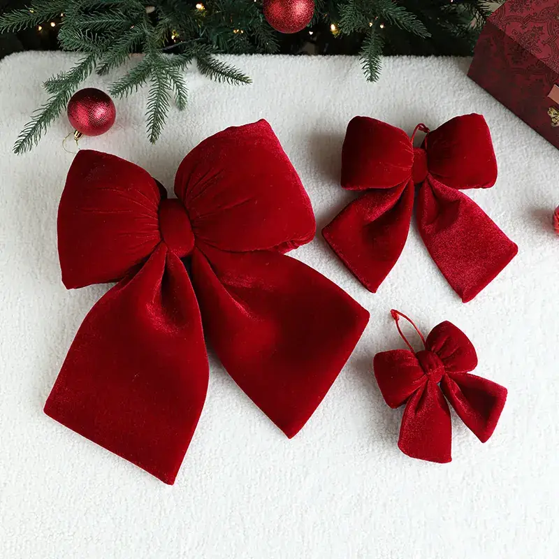 Red Velvet Bow Flannel Christmas Decor - Image 2