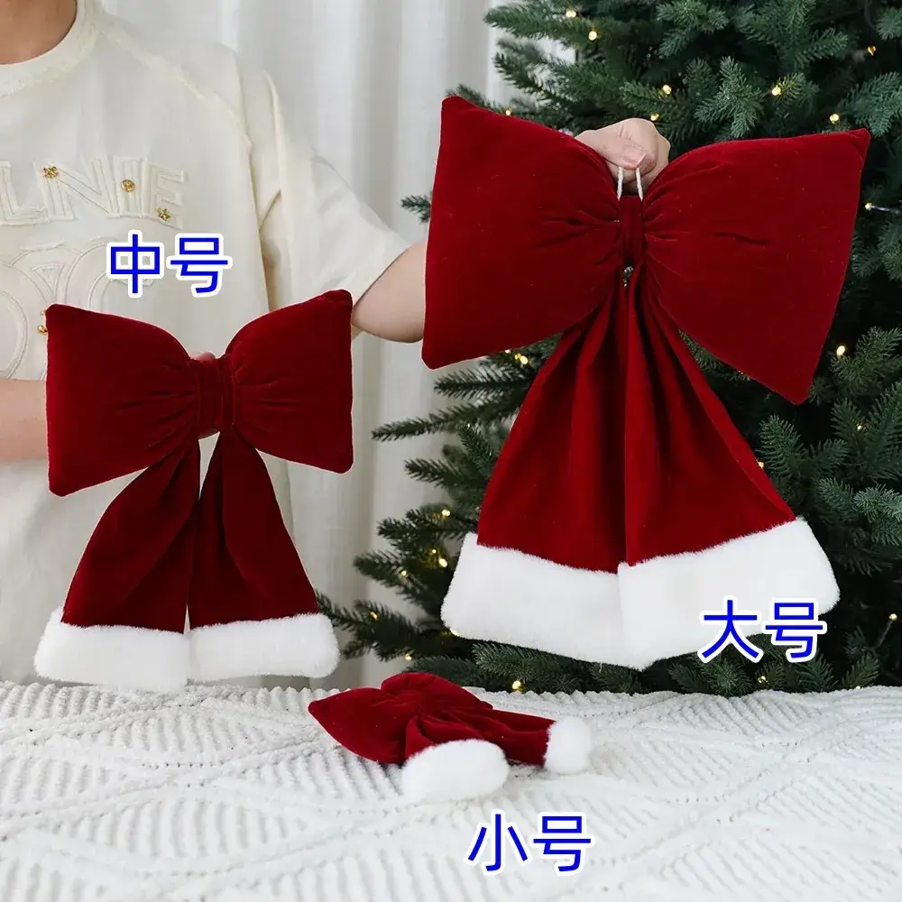 Red Velvet Bow Flannel Christmas Decor - Image 3