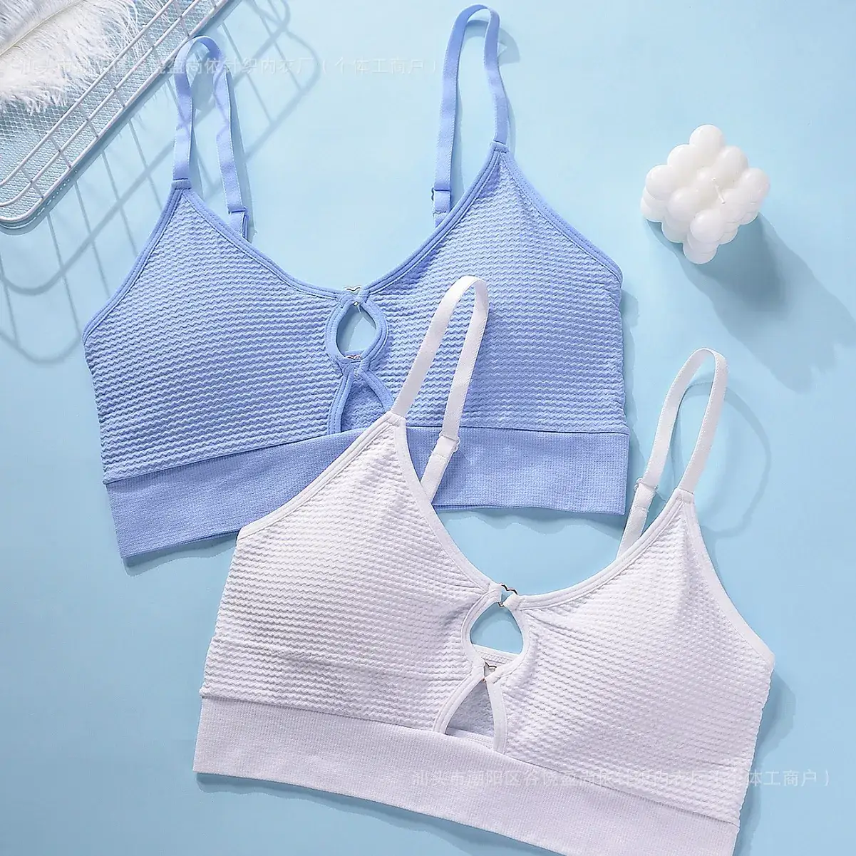 Blue Hollow Out Seamless Vest Underwear for Women - Image 4