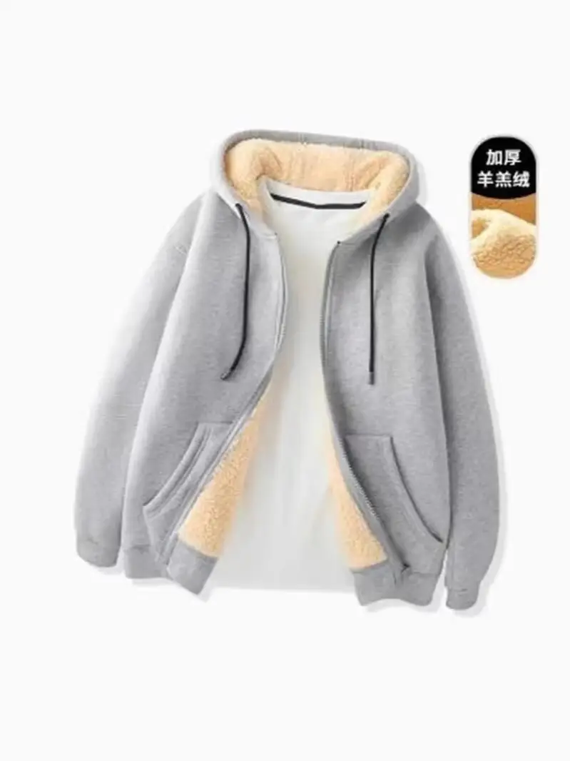 Winter New Lamb Fleece Warm Men's Sweater Amazon Cardigan Hooded Zipper All-match fleece-lined Thickened Jacket