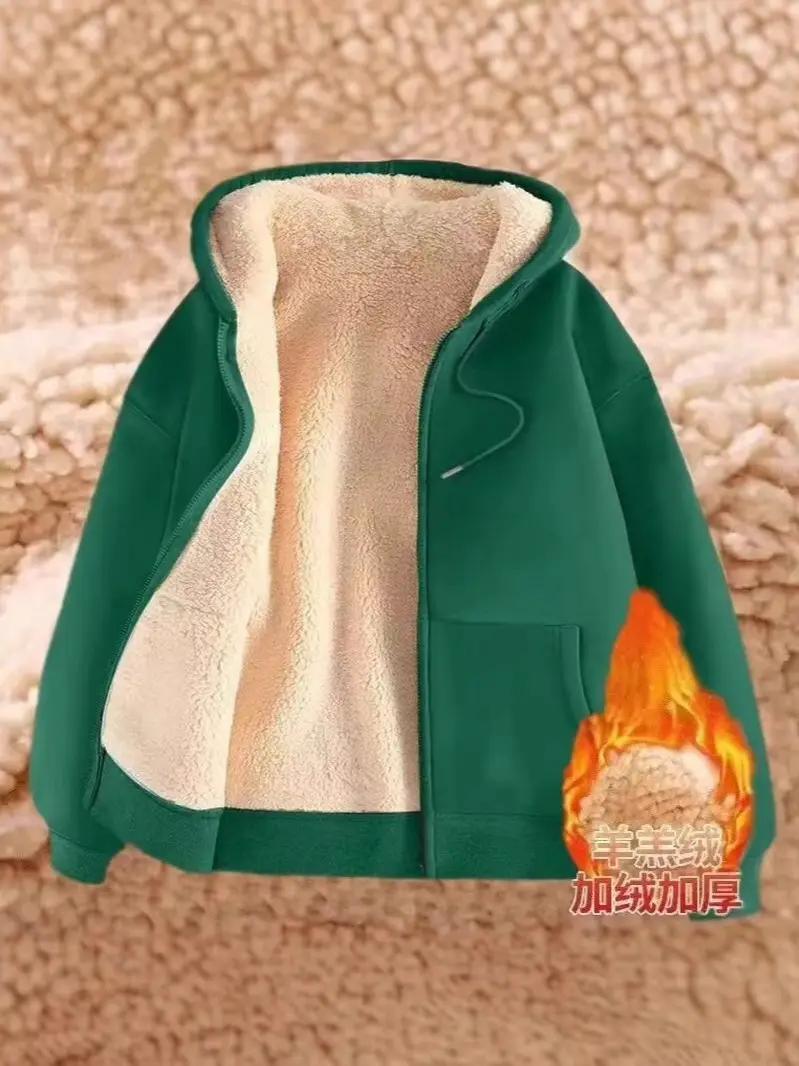 Winter New Lamb Fleece Warm Men's Sweater Amazon Cardigan Hooded Zipper All-match fleece-lined Thickened Jacket