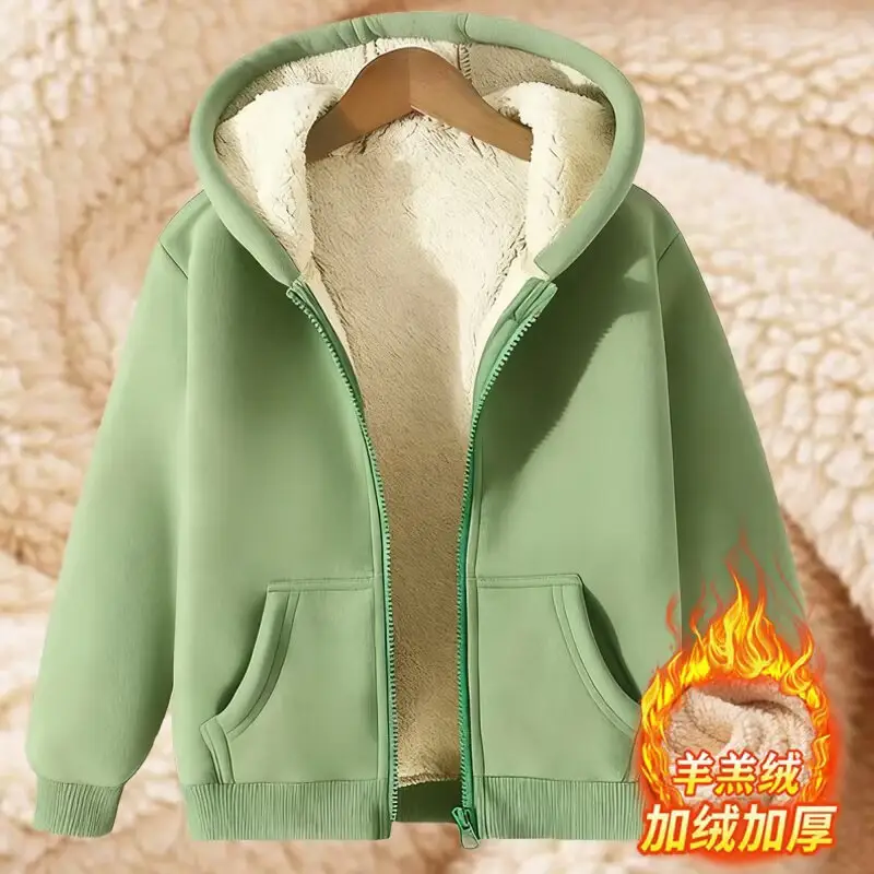 Winter New Lamb Fleece Warm Men's Sweater Amazon Cardigan Hooded Zipper All-match fleece-lined Thickened Jacket