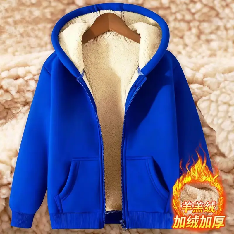 Winter New Lamb Fleece Warm Men's Sweater Amazon Cardigan Hooded Zipper All-match fleece-lined Thickened Jacket