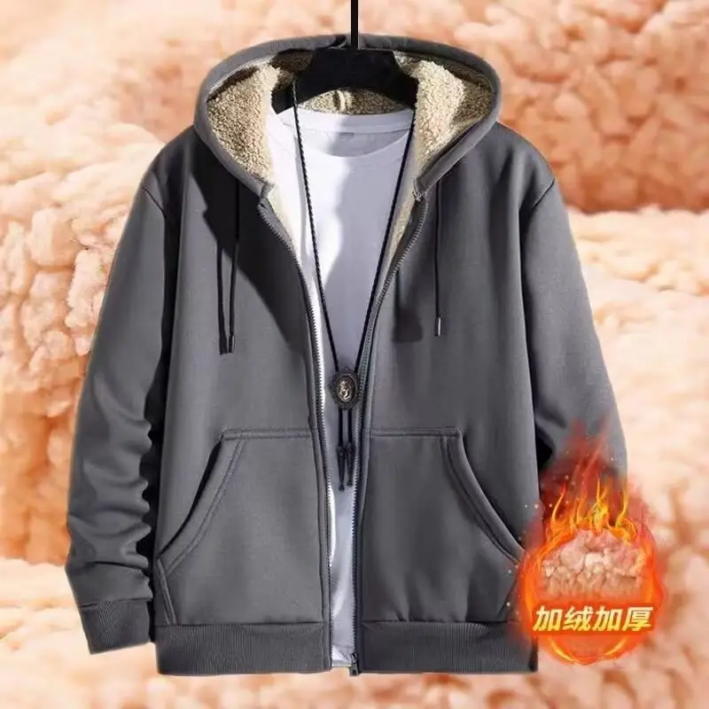 Winter New Lamb Fleece Warm Men's Sweater Amazon Cardigan Hooded Zipper All-match fleece-lined Thickened Jacket