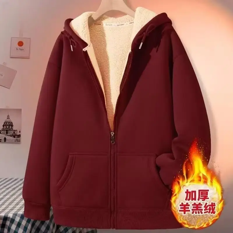 Winter New Lamb Fleece Warm Men's Sweater Amazon Cardigan Hooded Zipper All-match fleece-lined Thickened Jacket