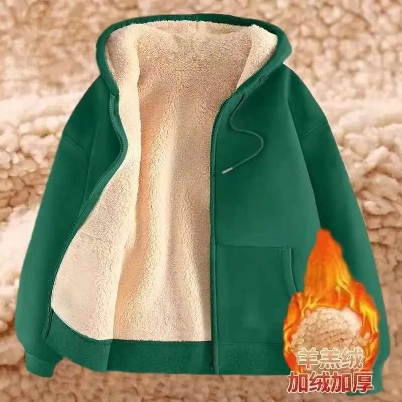 Winter New Lamb Fleece Warm Men's Sweater Amazon Cardigan Hooded Zipper All-match fleece-lined Thickened Jacket