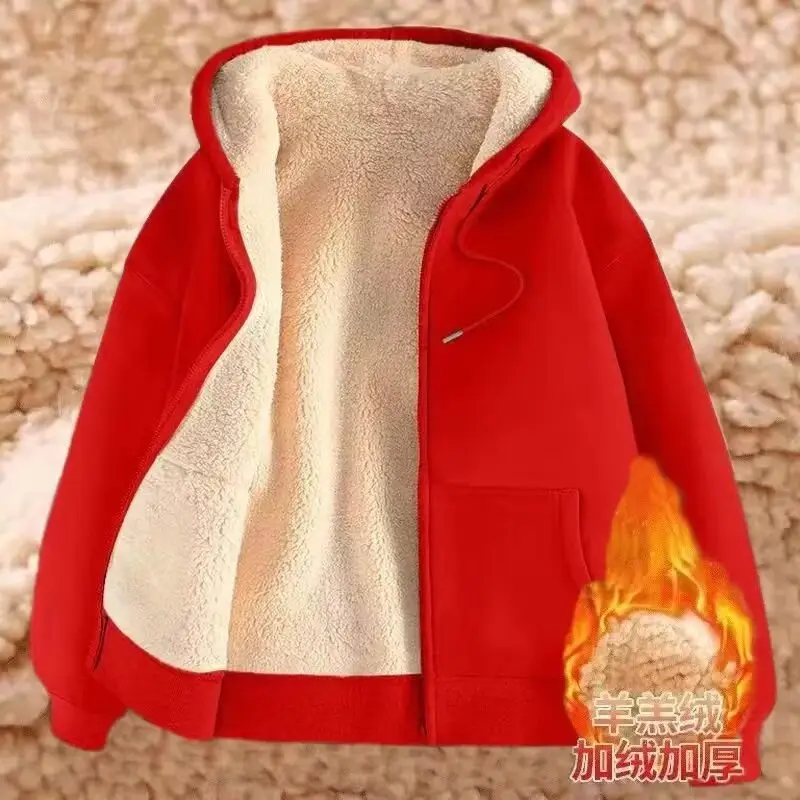 Winter New Lamb Fleece Warm Men's Sweater Amazon Cardigan Hooded Zipper All-match fleece-lined Thickened Jacket