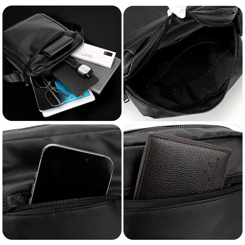 Men's Grey Waterproof Messenger Bag Large Capacity
