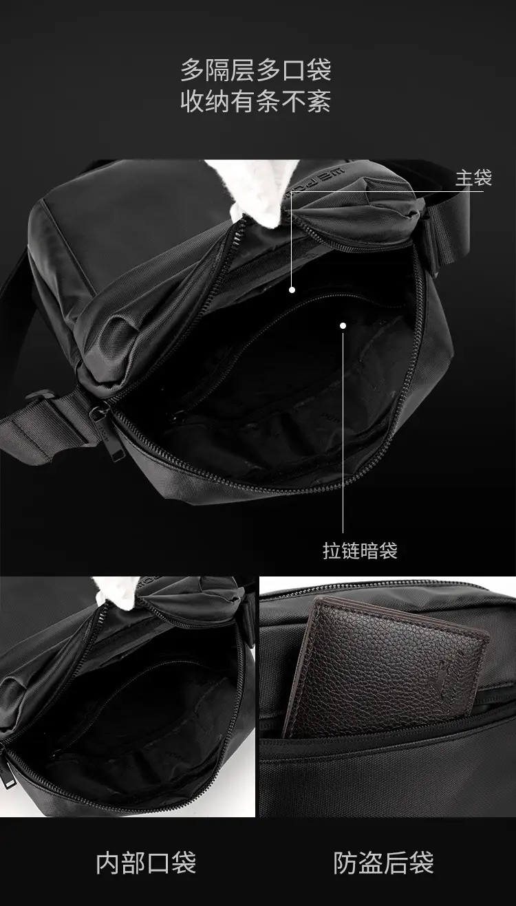 Men's Grey Waterproof Messenger Bag Large Capacity — feature 11