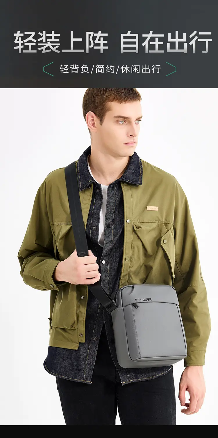 Men's Grey Waterproof Messenger Bag Large Capacity — feature 3
