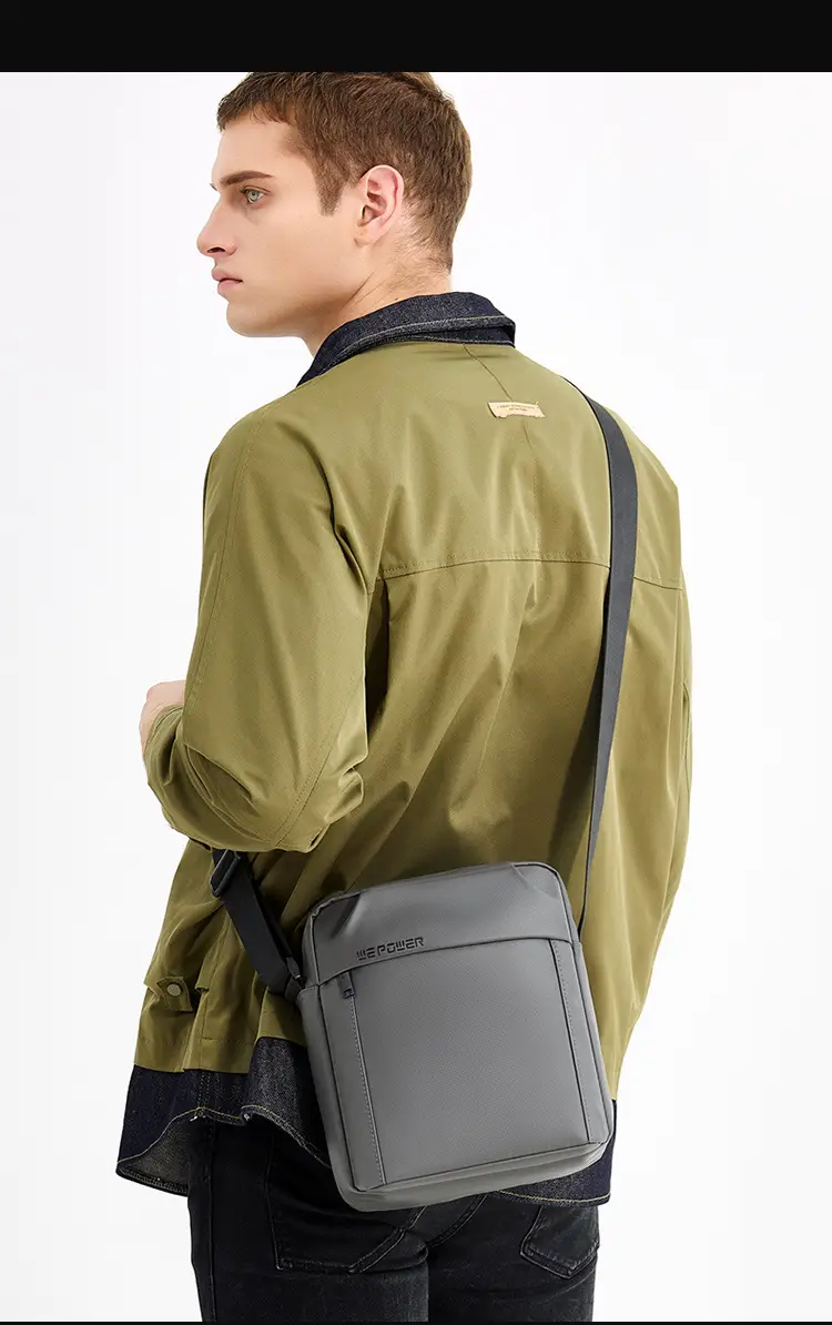 Men's Grey Waterproof Messenger Bag Large Capacity — feature 8
