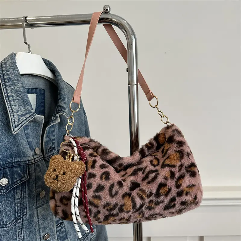 2024 New Leopard Print Fleece Shoulder Bag Women - Image 7
