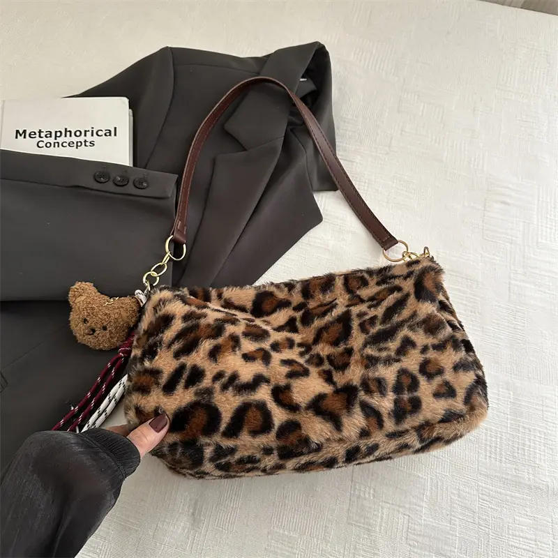 2024 New Leopard Print Fleece Shoulder Bag Women - Image 2