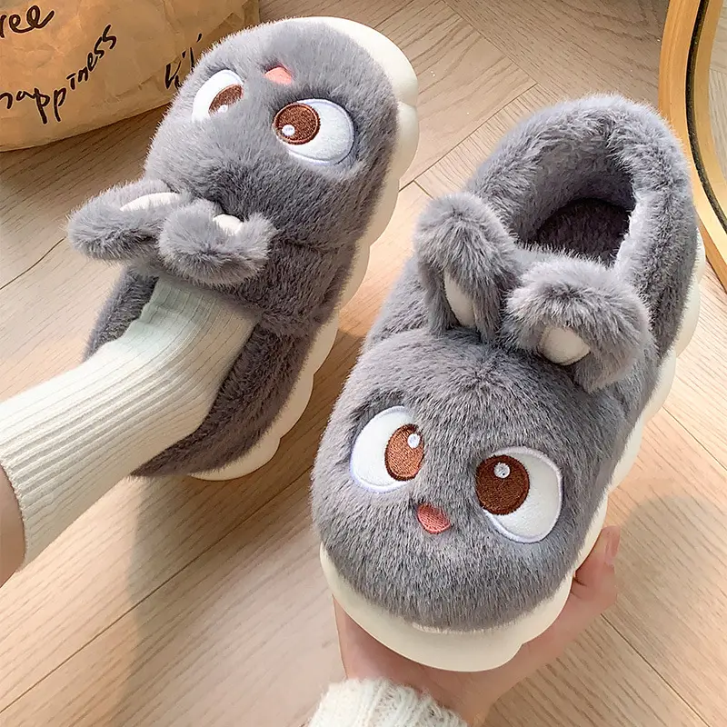 Cotton Slippers Women's Winter 2024 New Indoor Home Warm Wool Slippers Men's Household Parent-child Autumn and Winter - Image 2