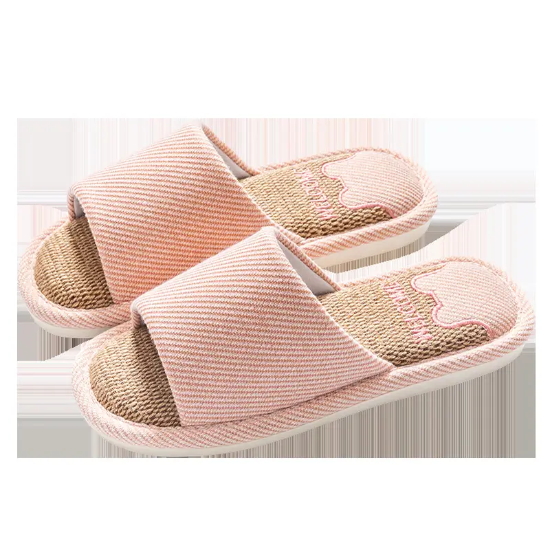 Linen Slippers Women's Summer Indoor Household Non-slip Home Floor Four Seasons Couple's Cotton Linen Slippers Men's