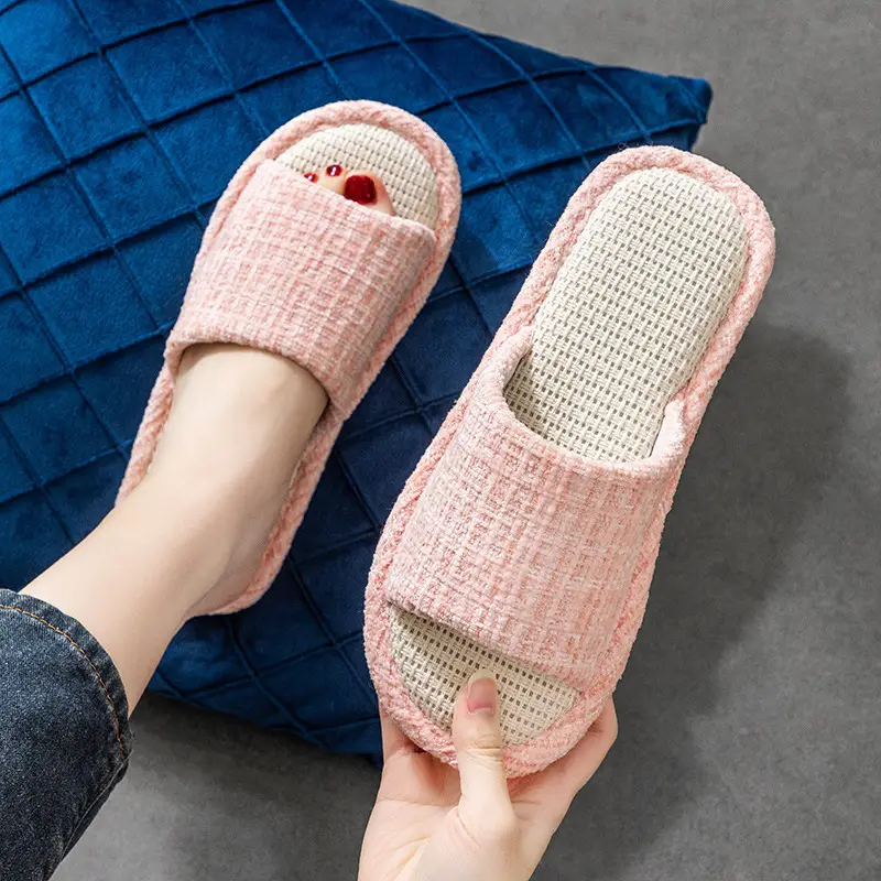Linen Slippers Women's Summer Indoor Household Non-slip Home Floor Four Seasons Couple's Cotton Linen Slippers Men's