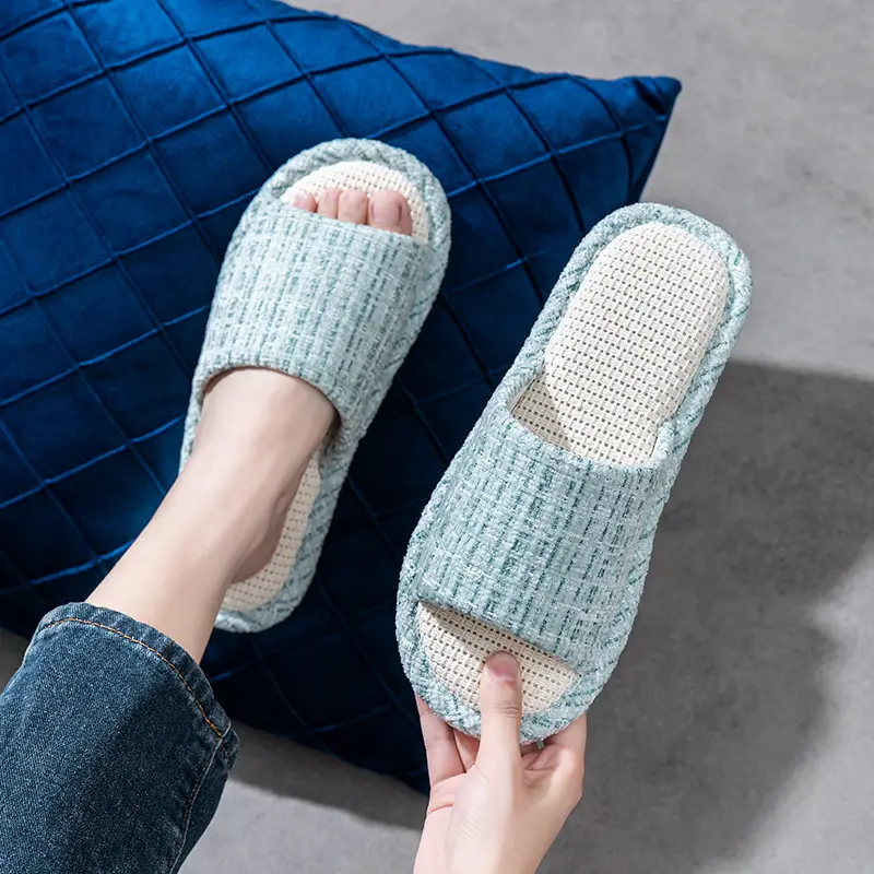 Linen Slippers Women's Summer Indoor Household Non-slip Home Floor Four Seasons Couple's Cotton Linen Slippers Men's