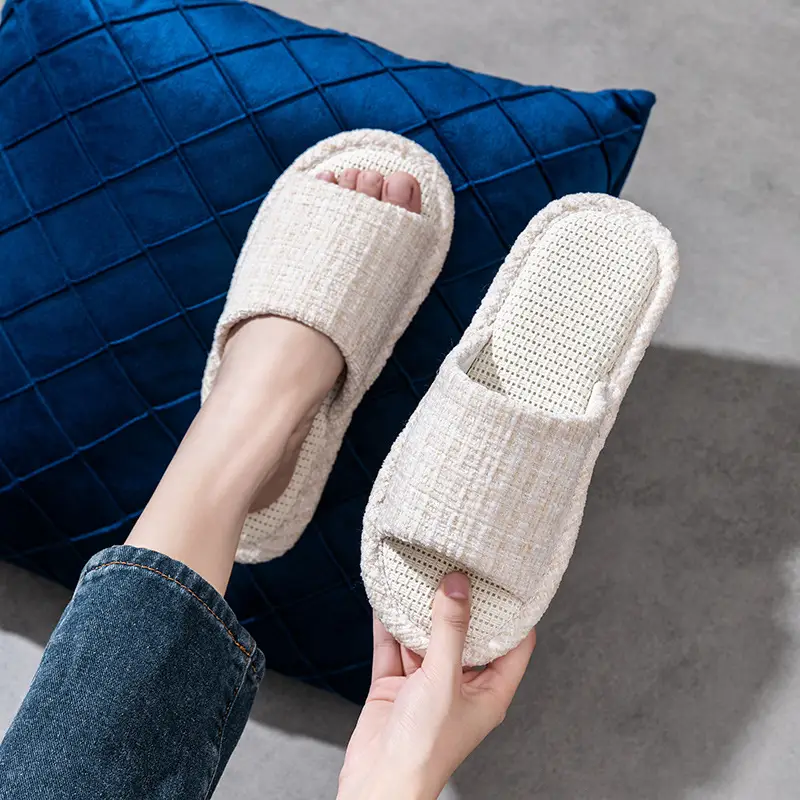 Linen Slippers Women's Summer Indoor Household Non-slip Home Floor Four Seasons Couple's Cotton Linen Slippers Men's