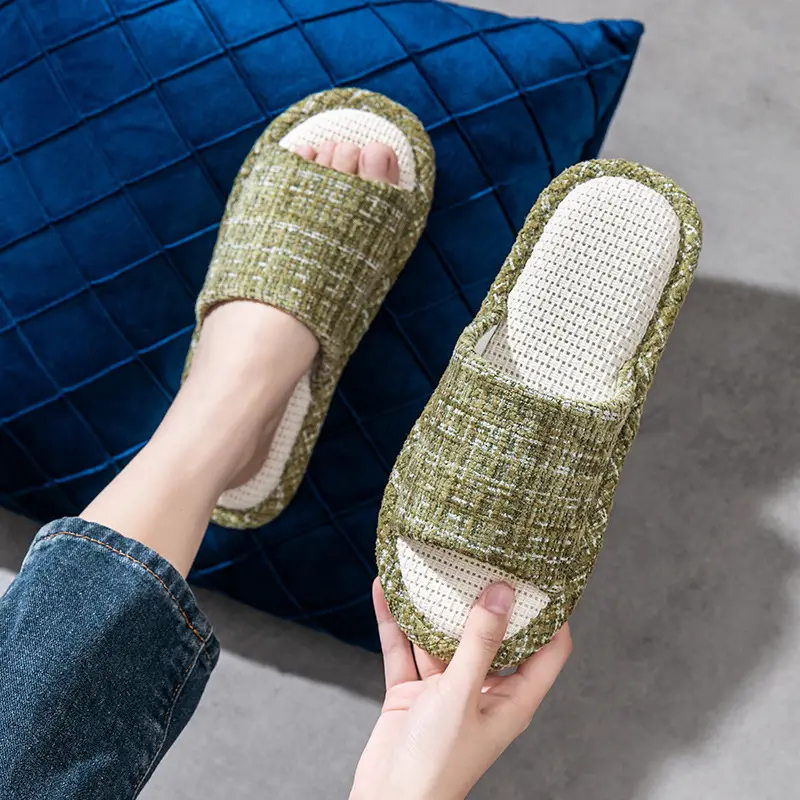 Linen Slippers Women's Summer Indoor Household Non-slip Home Floor Four Seasons Couple's Cotton Linen Slippers Men's
