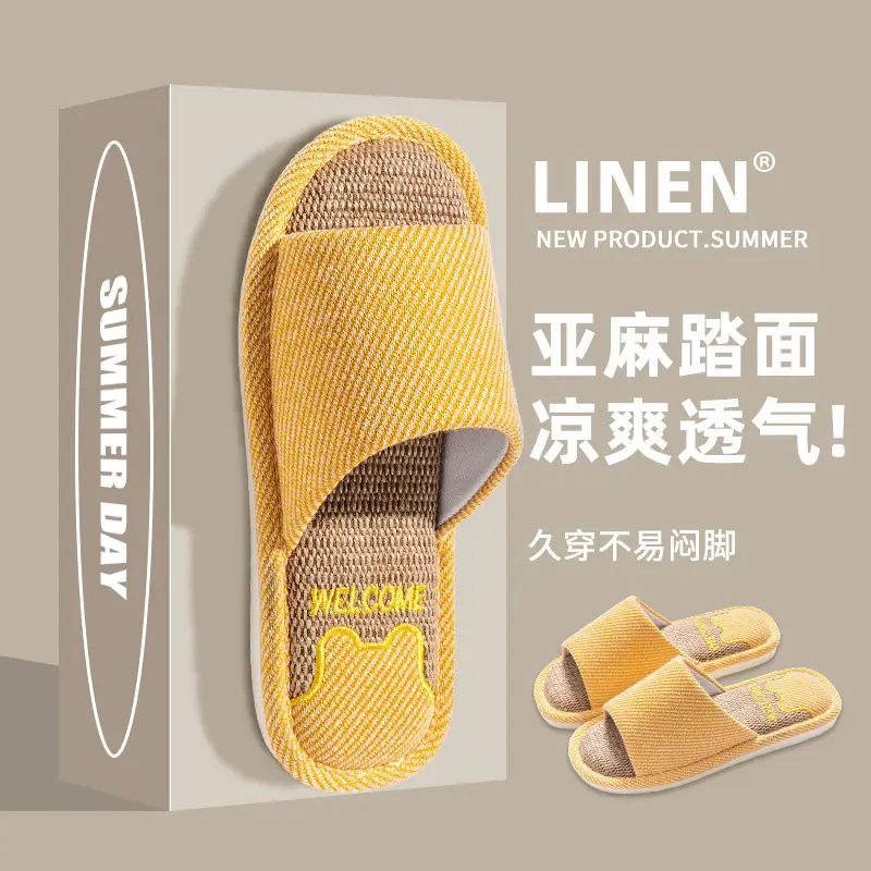 Linen Slippers Women's Summer Indoor Household Non-slip Home Floor Four Seasons Couple's Cotton Linen Slippers Men's