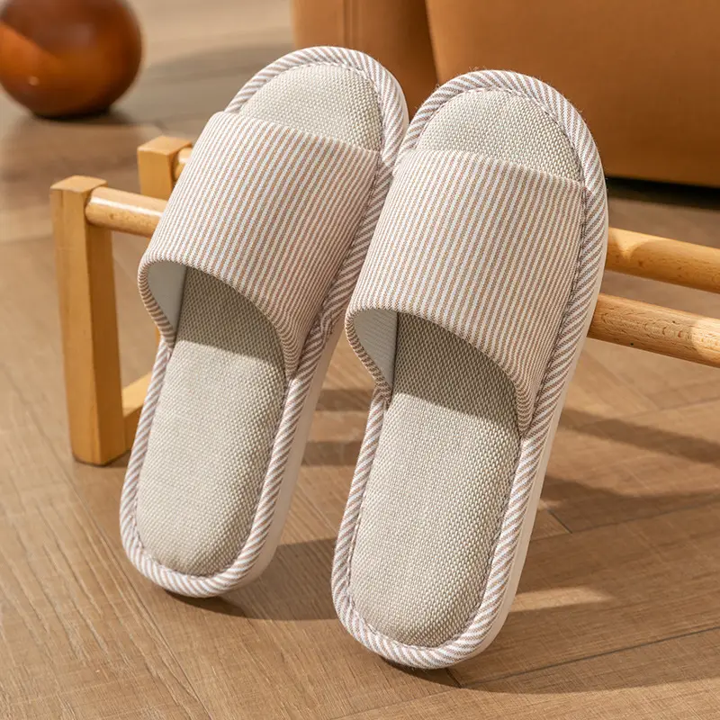 Linen Slippers Women's Summer Indoor Household Non-slip Home Floor Four Seasons Couple's Cotton Linen Slippers Men's