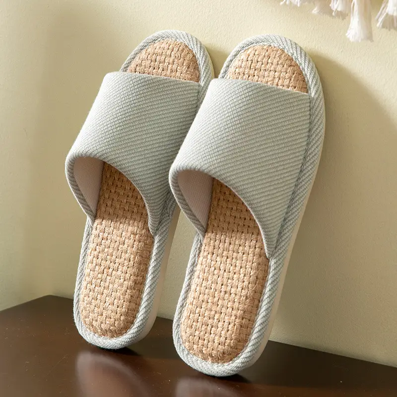 Linen Slippers Women's Summer Indoor Household Non-slip Home Floor Four Seasons Couple's Cotton Linen Slippers Men's