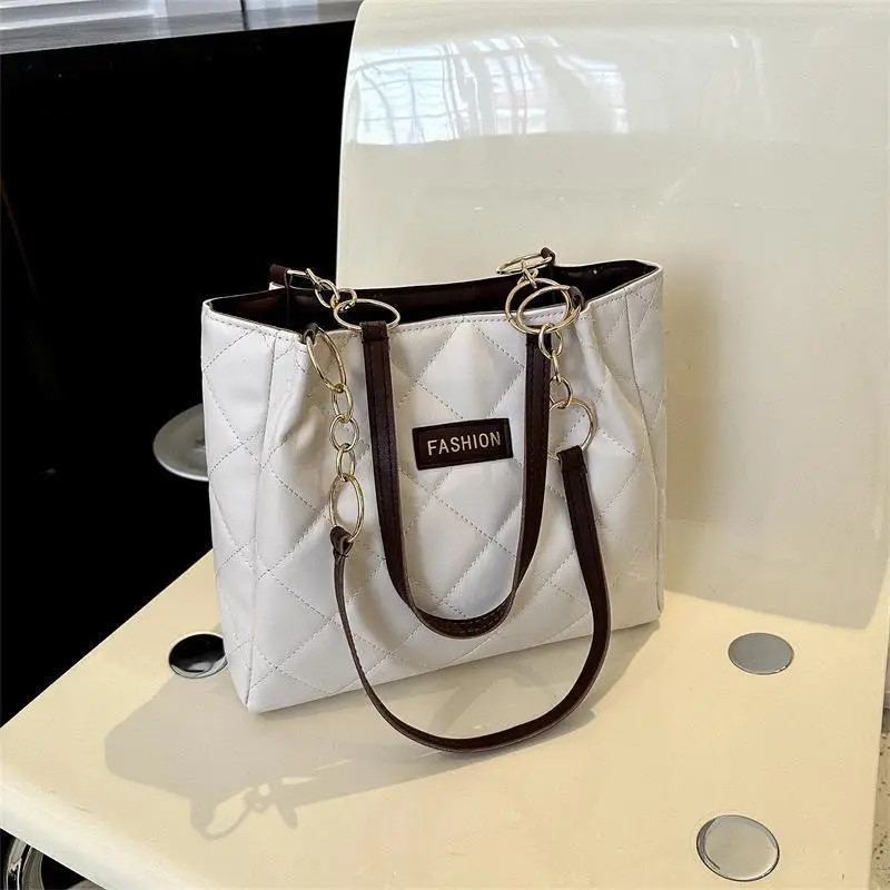 Black Quilted Tote Bag with Gold Chain for Women - Image 5