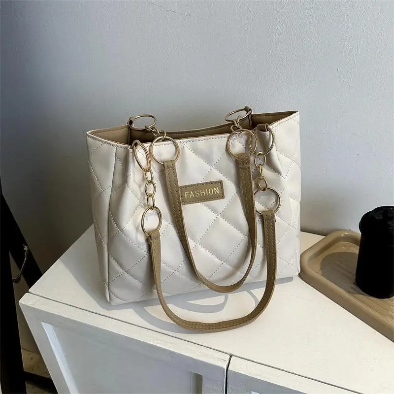 Black Quilted Tote Bag with Gold Chain for Women - Image 7