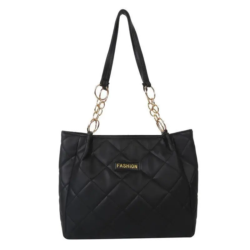 Black Quilted Tote Bag with Gold Chain for Women - Image 8