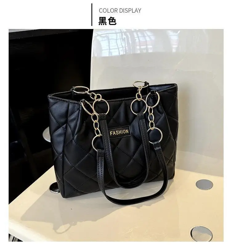 Black Quilted Tote Bag with Gold Chain for Women — feature 21