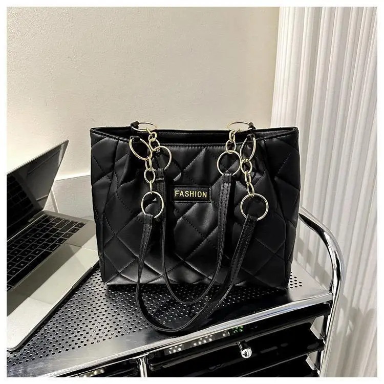 Black Quilted Tote Bag with Gold Chain for Women — feature 22