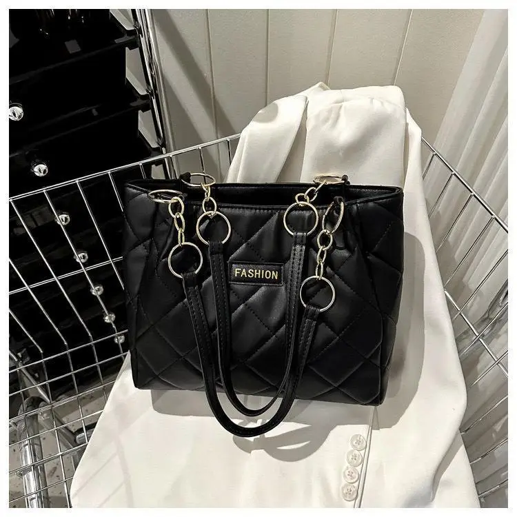 Black Quilted Tote Bag with Gold Chain for Women — feature 23