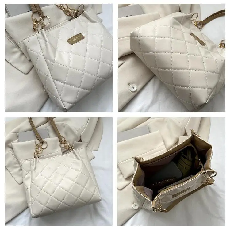 Black Quilted Tote Bag with Gold Chain for Women — feature 7