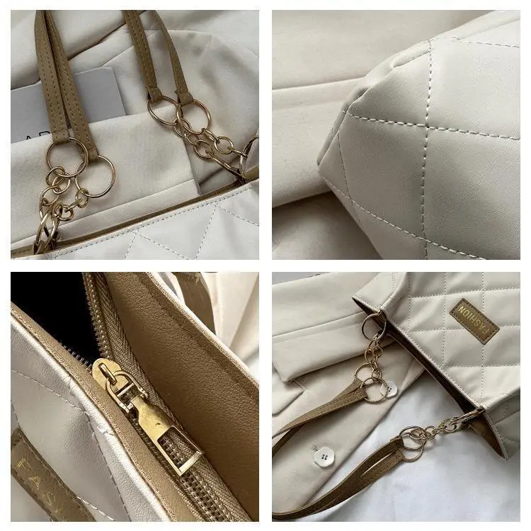 Black Quilted Tote Bag with Gold Chain for Women — feature 8