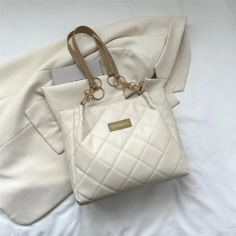 Black Quilted Tote Bag with Gold Chain for Women - Image 2