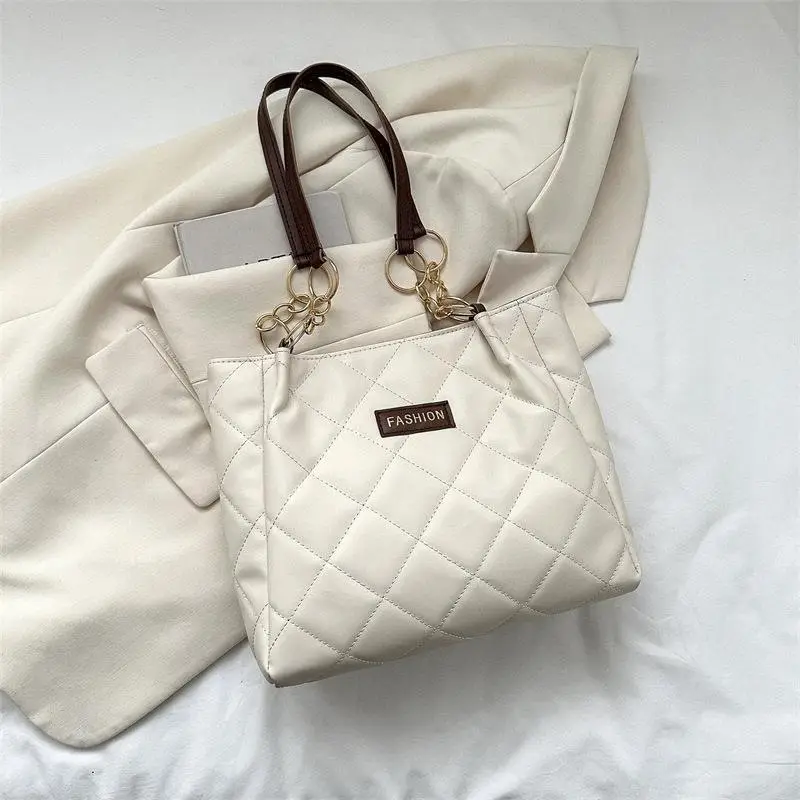 Black Quilted Tote Bag with Gold Chain for Women - Image 3