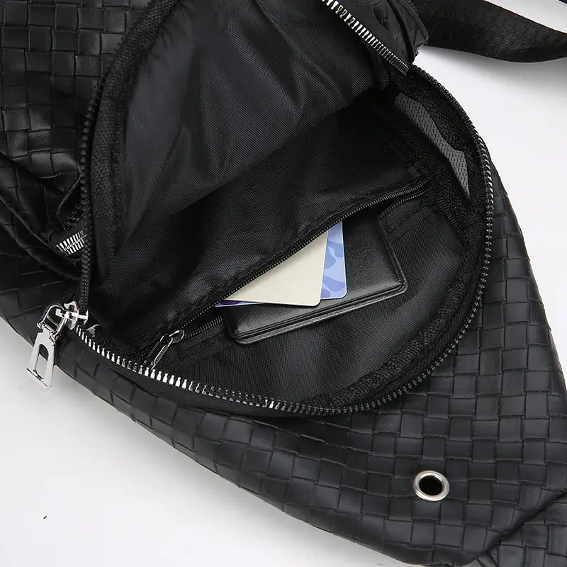 Black Leather Chest Bag for Men Crossbody Shoulder