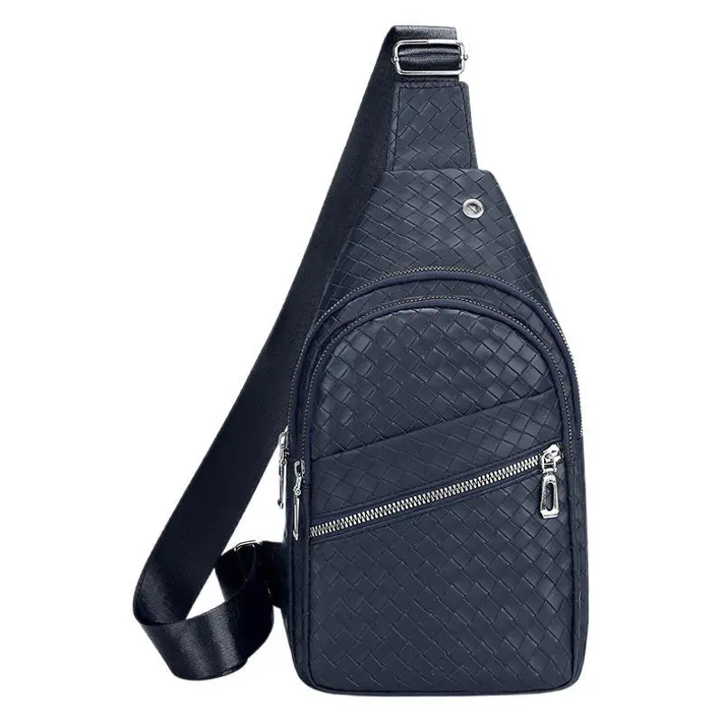 Black Leather Chest Bag for Men Crossbody Shoulder