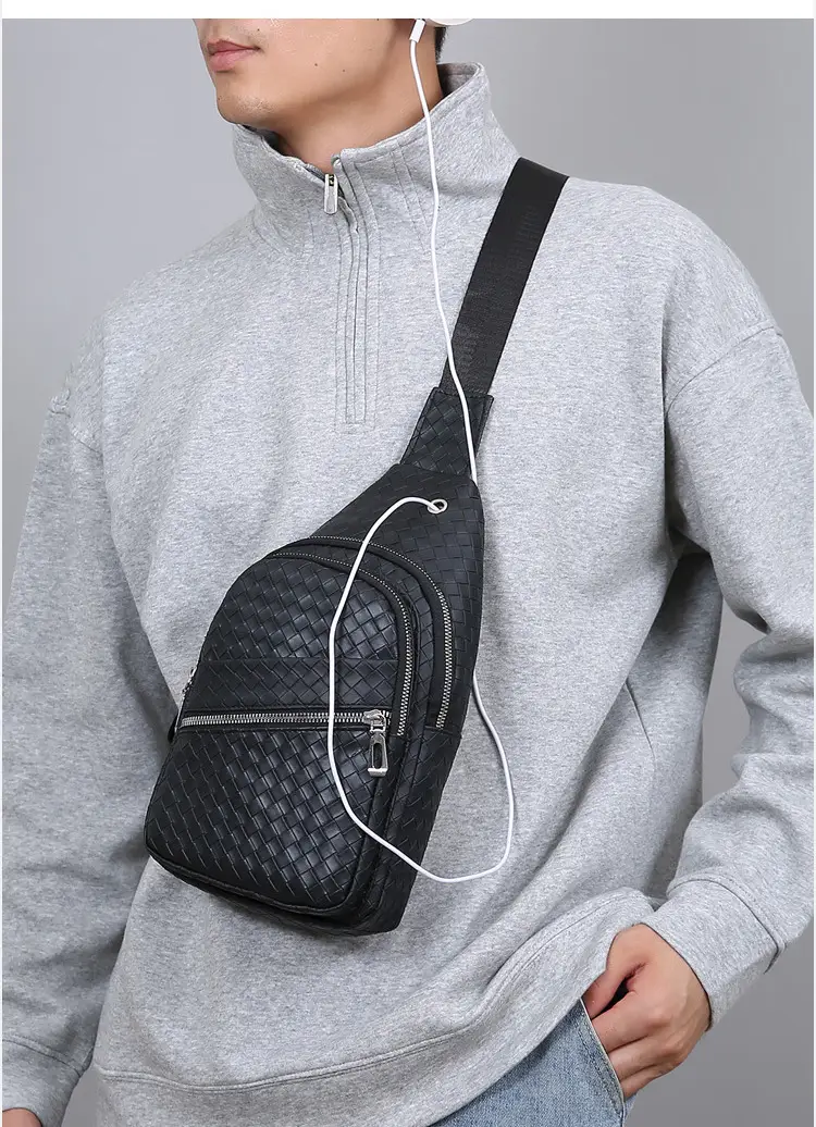 Black Leather Chest Bag for Men Crossbody Shoulder — feature 11