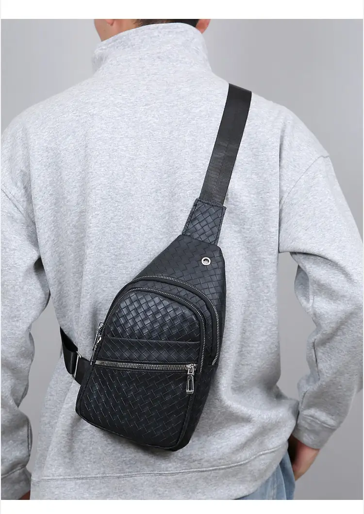 Black Leather Chest Bag for Men Crossbody Shoulder — feature 12