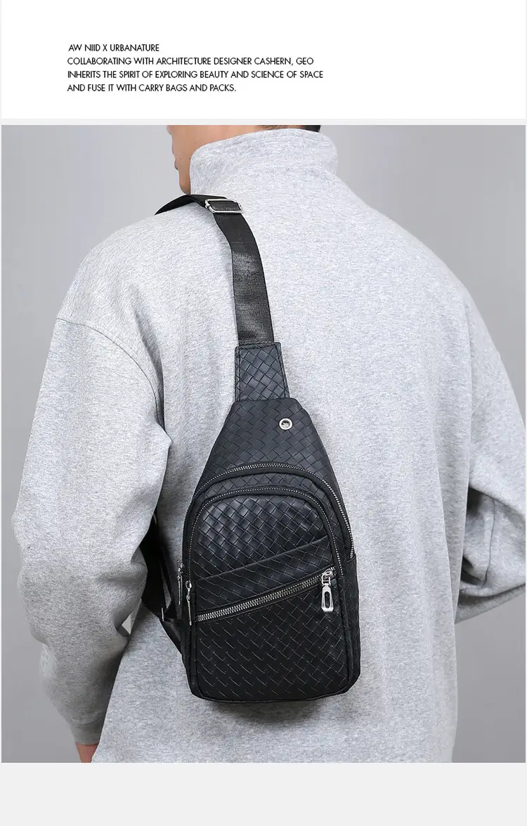 Black Leather Chest Bag for Men Crossbody Shoulder — feature 13