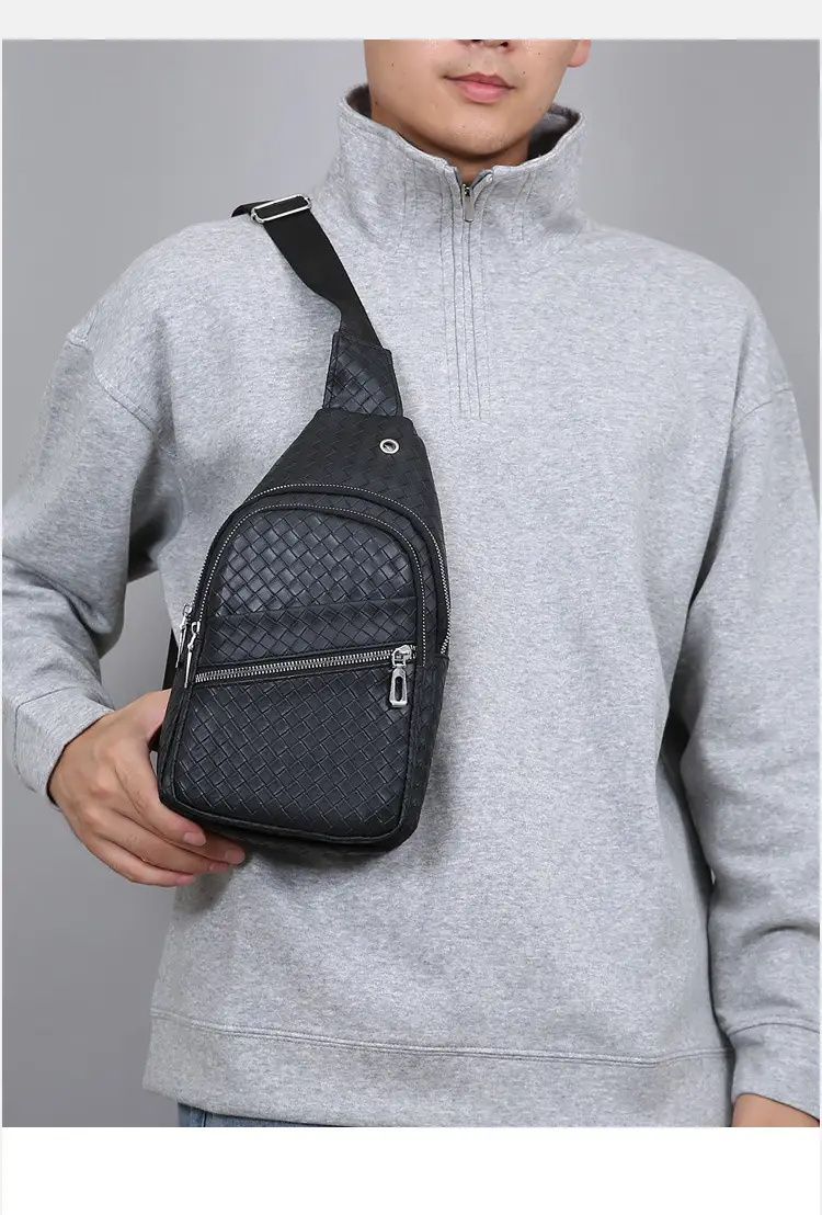 Black Leather Chest Bag for Men Crossbody Shoulder — feature 14